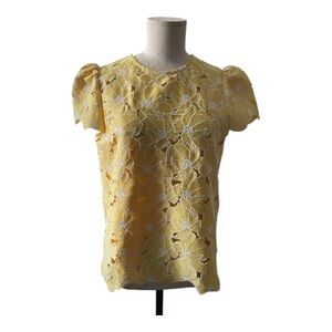 Milly Yellow White Floral Lace Cutout Embroidered Top Small